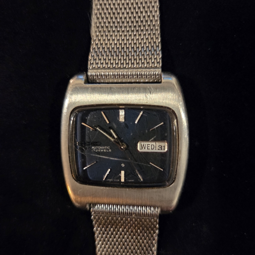 Vintage Seiko 6106-5419 Steel TV Dial Blue Men’s Watch 17 Jewels Automatic Water - Picture 3 of 9